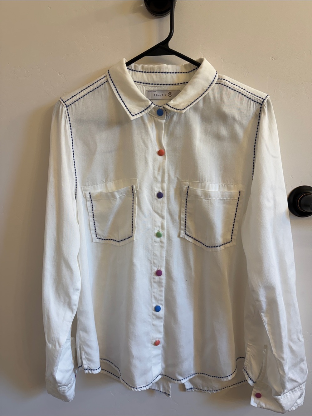 BILLL T White Button-Up Blouse with Rainbow Buttons